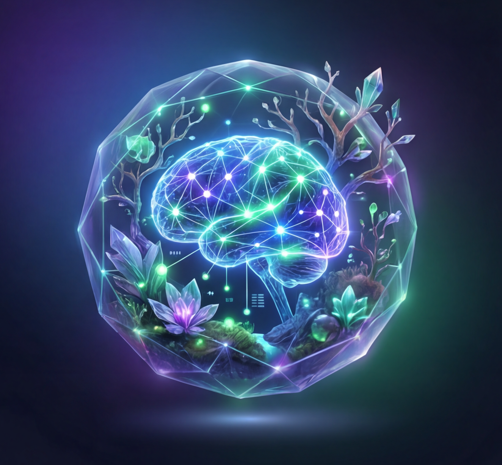AI brain in crystal sphere